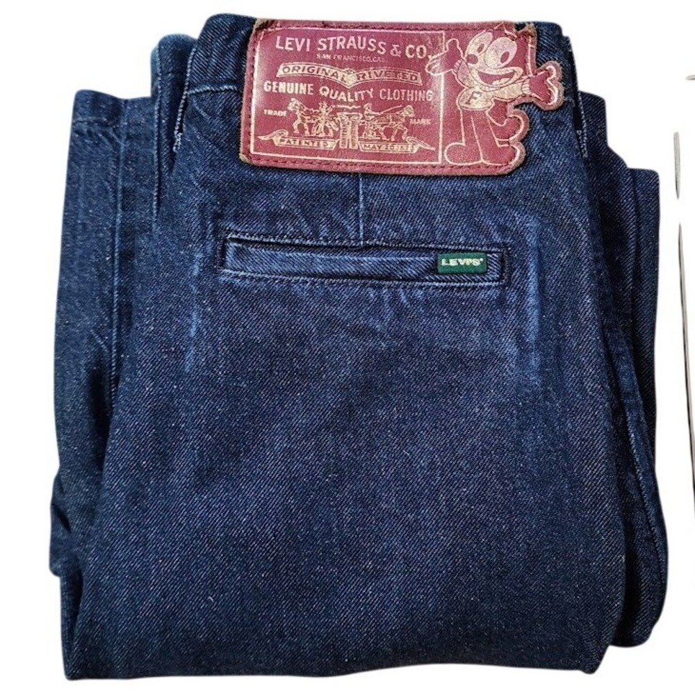 LEVI'S Premium x Felix The Cat Pleated High Loose Jeans Dark Wash Size 26